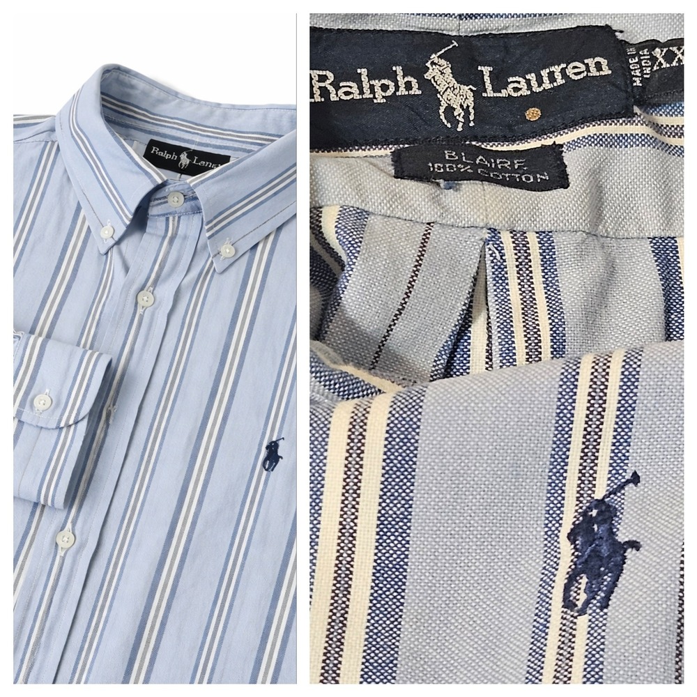 Ralph Lauren Button Down Shirt‎ Mens XXL Blue Excellent Blaire Striped Cotton